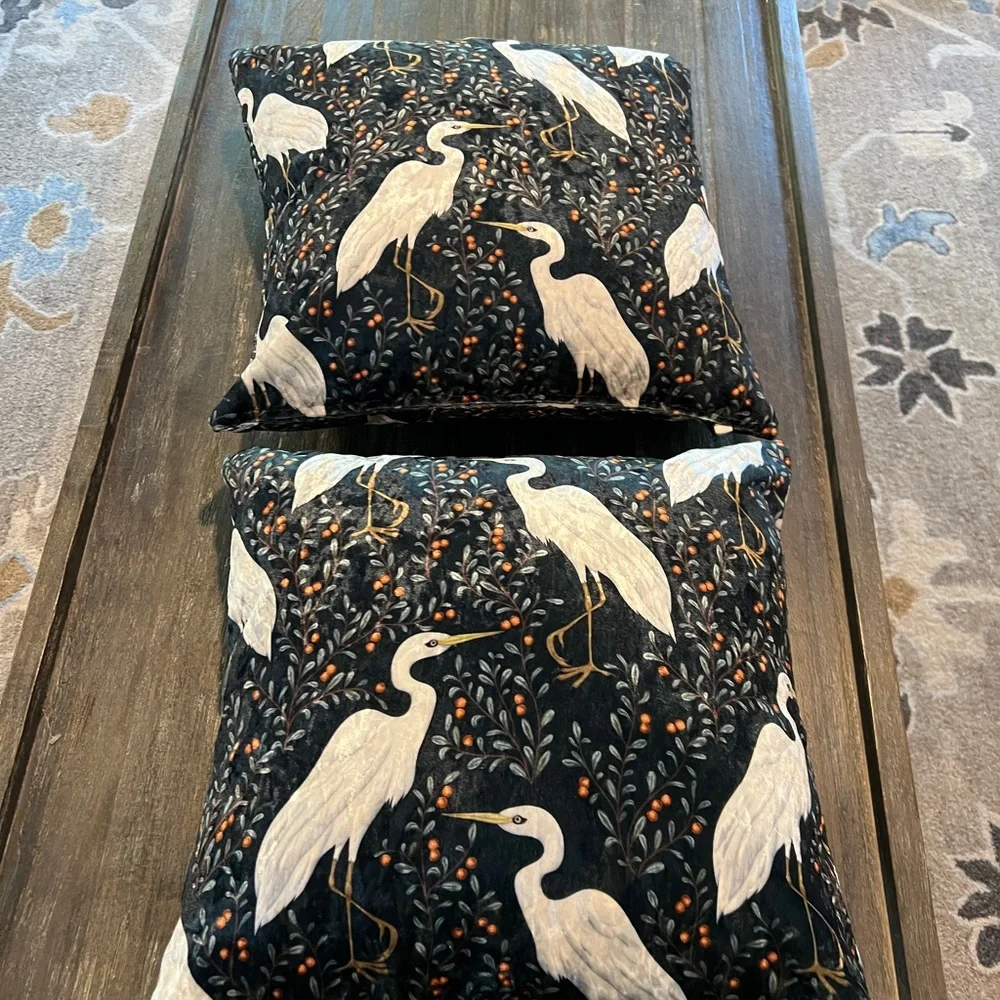 Custom made 18x18 European printed velvet pillows with trillium forms.
